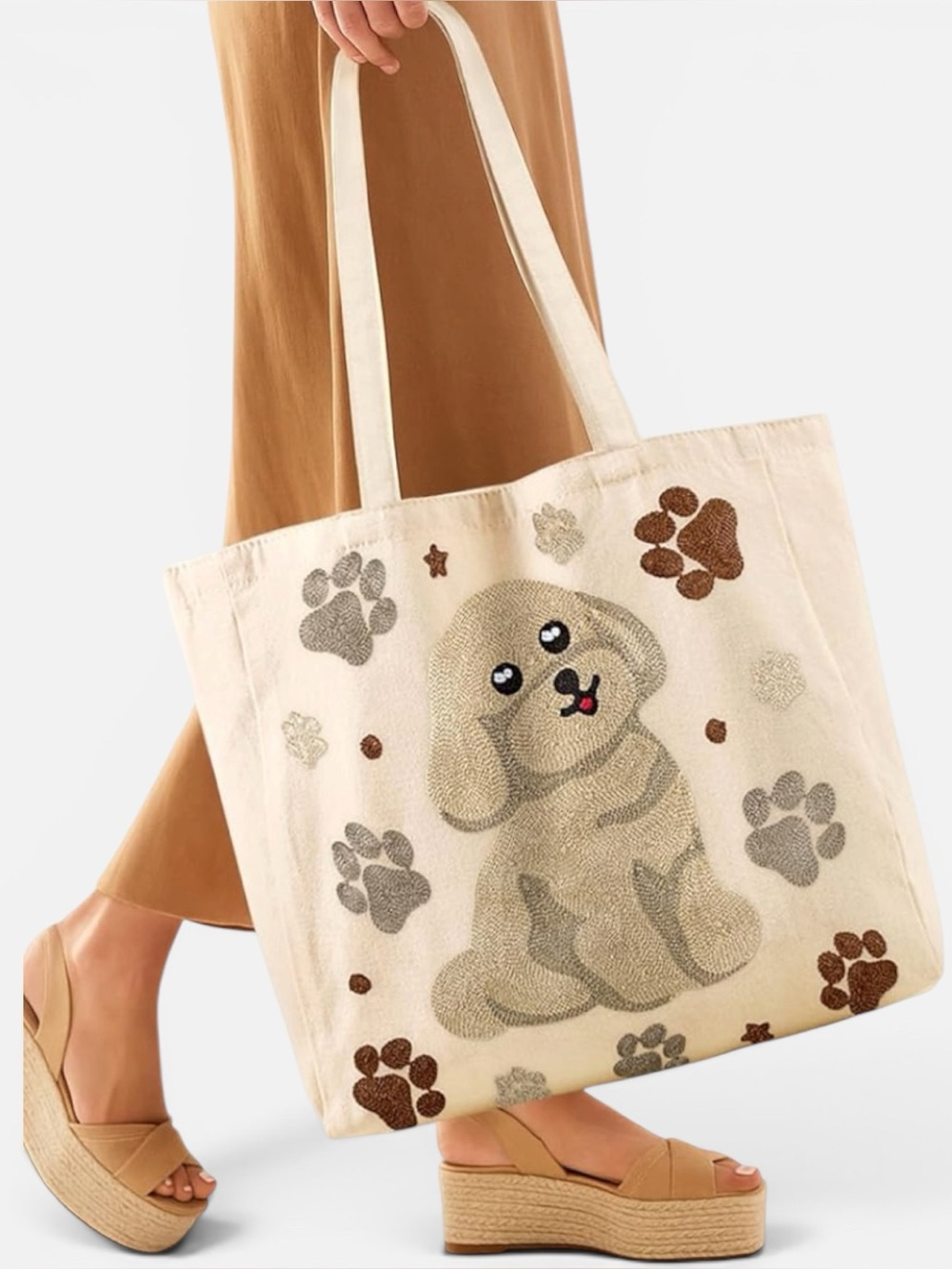 Dog  canvas cotton Hand embroidered tote NIP animal tote